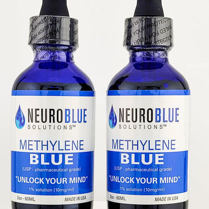 NeuroBlue Solutions - Methylene Blue 120ml 1% - Pharmaceutical Grade Cognitive and Cellular Support – Third-Party Verified Brain Health Dietary Supplement for Humans (2 Oz) 2-Pack