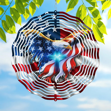 FLAGWIX American Eagle Decorations - 3D Stainless Steel Metal Wind Spinners 12 in - 4th of July Decorations for Window Yard Garden Patio, Patriotic Outdoor Decor, Eagles Gifts for Men Women Friends
