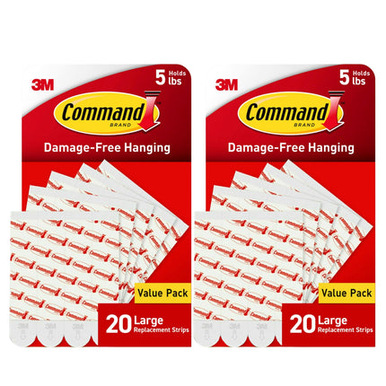 Command Indoor Large Replacement Strips, Holds up to 5 lb, 40 Adhesive Strips – Damage-Free Wall Hanging Refill, Re-Hang Large Hooks for Home Décor and Wall Décor