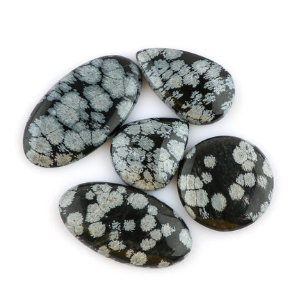 CRYSTALINES 5pcs, Natural Snowflake Obsidian Gemstones, Wholesale Flatback Cabochon, Supplies for Jewelry Making, Bulk Polished Stones, Healing Crystals, DIY Wire Wrapping, Gem Collection