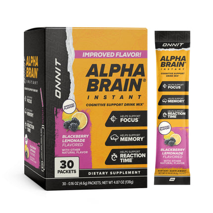 ONNIT Alpha Brain Instant Cognitive Support Drink Mix, BlackBerry Lemonade Flavor, Nootropic Supplement for Focus, Memory, and Clarity, 0.13 oz Packets, 30 Count