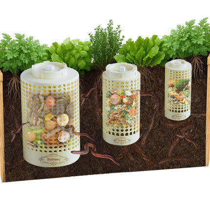Underground Worm Farm, Garden Mini vermicomposting bin for use in Outdoor Gardening from Kitchen Food Waste, with Holes and lid11.81IN+10.23IN+8.38IN（3PC）