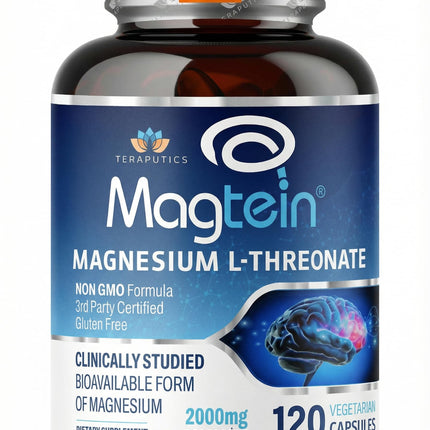 Magnesium L Threonate, Magtein, Brain Supplement for Memory, Focus, Sleep and Cognitive Support, High Absorption Magnesium L-Threonate, Non-GMO, No Laxative Effect – 2,000 mg, 120 Vegan Capsules