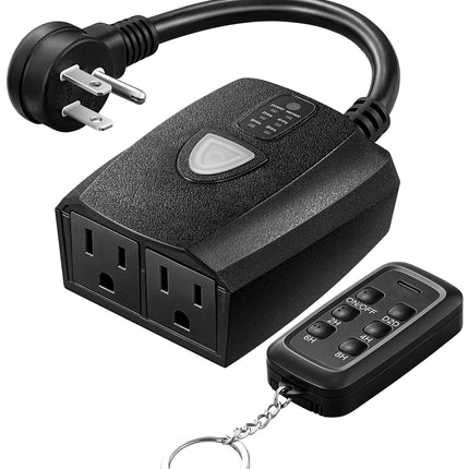 DEWENWILS Outdoor Timer Outlet Waterproof with 11 Modes, Outdoor Light Timer, 100FT Remote Control, for Outdoor Lights, Pump, Sprinkler, Fountain, Black