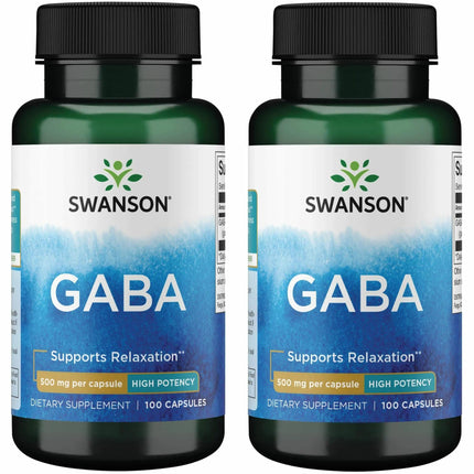 Swanson GABA - Amino Acid Supplement Promoting Calm & Relaxation to Support Restful Sleep - High Potency Formula to Support Healthy Stress Levels - (100 Capsules, 500mg Each) (2 Pack)