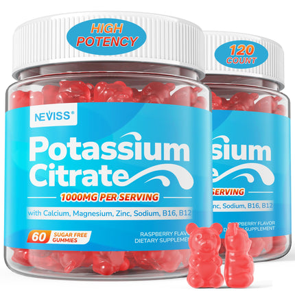 Potassium Citrate 1000mg Gummies, Potassium Magnesium Supplement + Calcium, Zinc, Sodium, Vitamin B6, B12, Support Leg Cramps, Electrolyte Balance, Body Performance, Energy Boost, Sugar Free, 120 Cts
