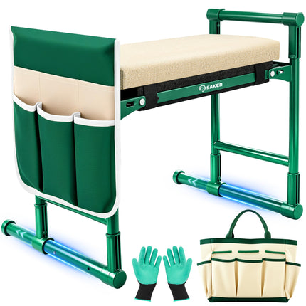 Saker 2026 Upgraded Garden Kneeler and Seat - Gardening Bench Gardening Stool with 500LB Heavy Duty Round-Tube Frame, Soft Kneeling Pad Foldable Support for Elderly, Gardening (Luxury Version)