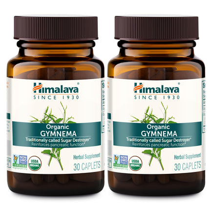 Himalaya Organic Gymnema Sylvestre – Herbal Glucose Metabolism Support - USDA Organic, Non-GMO, Vegan, Gluten Free, Additive Free, 700 mg, 30 Caplets (Pack of 2)
