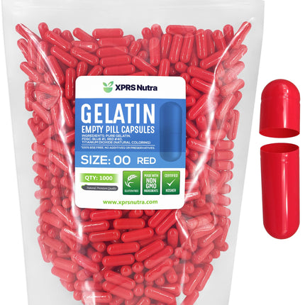 XPRS Nutra Size 00 Empty Capsules - 1000 Count Empty Gelatin Capsules - Pills DIY Capsule Filling - Fillable Pill Gel Caps for Do-It-Yourself Supplements (Red)