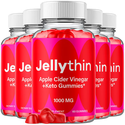 (5 Pack) Jelly Thin Gummies, Jellythin Weight Management Gummys with Apple Cider Vinegar, Advanced Health and Wellness Formula Gummys with Maximum Strength Active Lifestyle Multivitamins (300 Gummies)