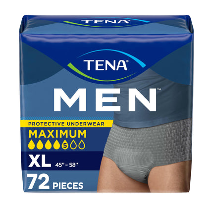 Tena Adult Protective Underwear for Men, Maximum Absorbency, XL, 72 Count (Waist Size 45in-58in)