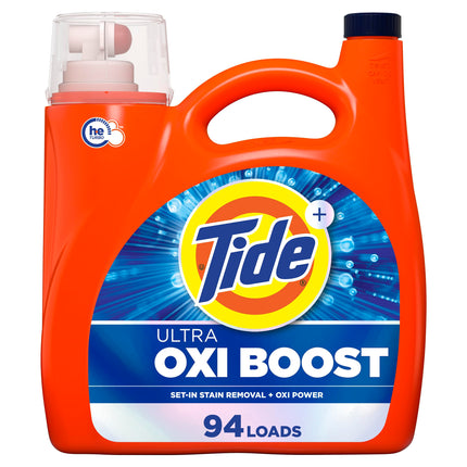 Tide Ultra Oxi Boost Liquid Laundry Detergent, 132 fl oz, 94 Loads, Advanced Stain Remover, Laundry Detergent Liquid with Extra Oxi Power