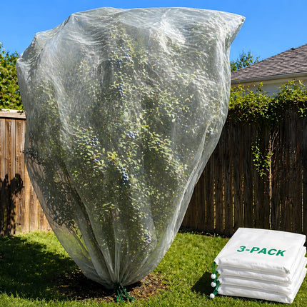 3 Pack 8 x 8 ft Large Fruit Tree Netting Covers with Zipper & Drawstring, Extra Fine Mesh Garden Netting for Blueberry Peach Apple Trees, Protects Fruit from Birds, Squirrels, Deer, Cicadas & Beetles