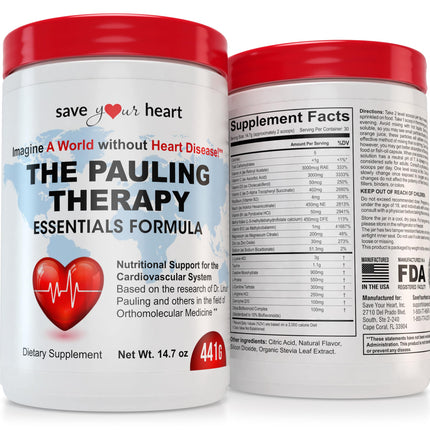 SAVE YOUR HEART Cardio Heart Health Powder Supplement - The Pauling Therapy Essentials Formula (PTEF) Healthy Vitamin C, B-12, L-Lysine, L-Arginine, Magnesium, Zinc + Vitamins, Minerals & Antioxidants