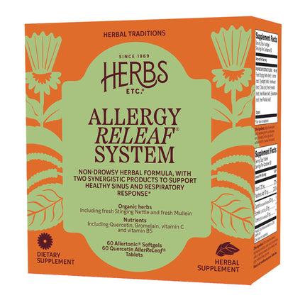 Herbs Etc. Allergy ReLeaf System - Natural Allergy Support for Overall Seasonal Comfort - Non-Drowsy Formula - Fresh Mullein & Organic Eyebright - 60 Count (60 Servings)