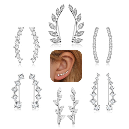 FINREZIO 6Pairs Ear Cuffs Climber Hoop Earring CZ Arrow Crawler Stud Earring Jacket for Women Silver