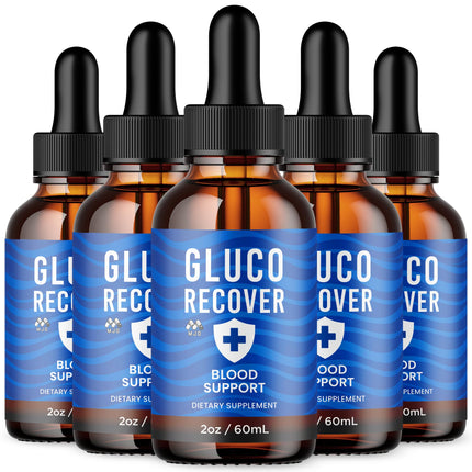 (5 Pack) Gluco Recover Drops, Official GlucoRecover Drops with All Natural Ingredients, Advanced Overall Health and Wellness Vitamin Formula Max Strength Active Lifestyle Multivitamins (150 Servings)