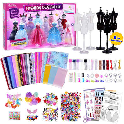 Fashion Designer Kits for Girls with 6 Mannequins, 800+ Kids Sewing Kits