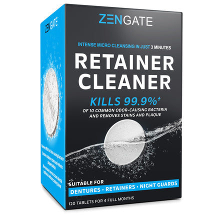 ZENGATE Retainer Cleaner Tablets for Dentures, Retainers, Aligners & Night Guards – 120 Denture Cleaning Tablets, 3-Minute Deep Clean, Removes Odor, Plaque & Stains – FSA HSA Eligible