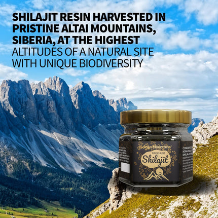 Pure Authentic Siberian Altai Golden Mountains Shilajit Resin 100g 3.53oz - Measuring Spoon – Quality & Safety Certificate in Each Box