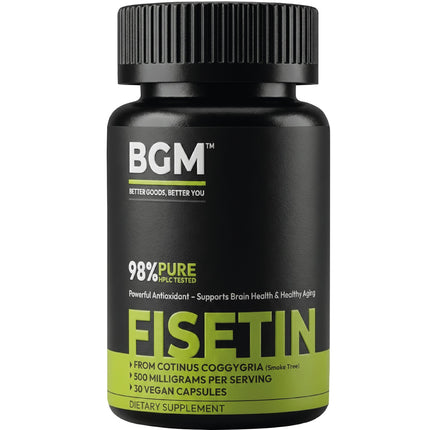BGM Fisetin 500mg Supplement | Cotinus Coggygria (Smoke Tree) Extract | 98% Pure Flavonoid | Antioxidant Support | Vegan Capsules | 30 Count