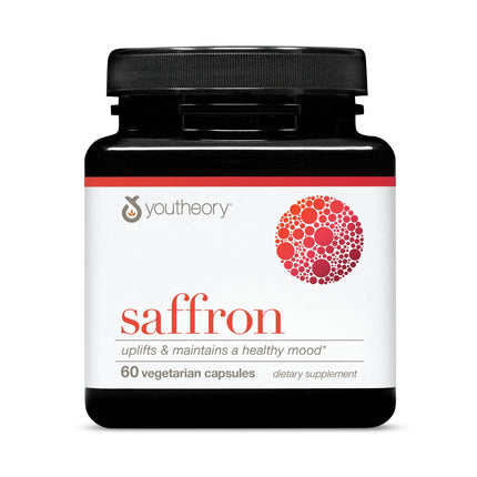 Youtheory Saffron - 60 Capsules (30 Day Supply) - Certified Capsules with Ashwagandha & Rhodiola Rosea - Uplifts & Maintains Healthy Mood* -Supports Focus & Sleep* - Gluten & Sugar-Free Supplement