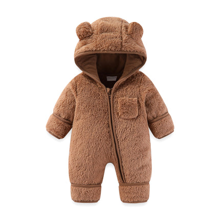 AiWMGL Newborn Baby Bear Outfit Suit With Fold-Over Mittens and Footies Girls Boys 0-3 Months Winter Fleece Clothes Suit Hooded Jumpsuit Romper Snowsuit