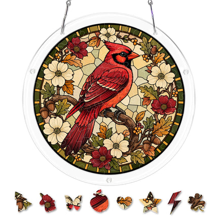 UNIQGIFTS Acrylic Puzzle Suncatcher, Northern Cardinal Sun Catchers Puzzle for Window Hanging, DIY Craft Puzzles for Adults, Ideal Gift for Women, Men, Wife, Mom, Home & Garden Decor, 8.2 in