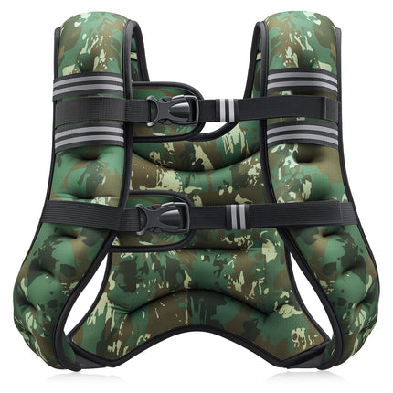 ZELUS Weighted Vest, 6lb/8lb/12lb/16lb/20lb/25lb/30lb Weight Vest for Men Women with Storage Pocket Reflective Strips for Workout Strength Training Running Muscle Building, Green Camo (25 lb)