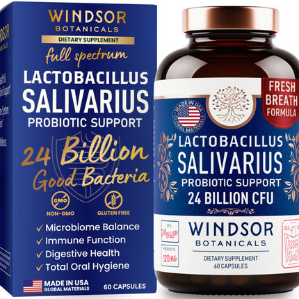 Lactobacillus Salivarius Probiotic - 24bn CFU L Salivarius Dental Probiotics for Teeth and Gums - Bad Breath Treatment for Adults, Immune Support, Digestive Health - 60 Oral Probiotic Capsules