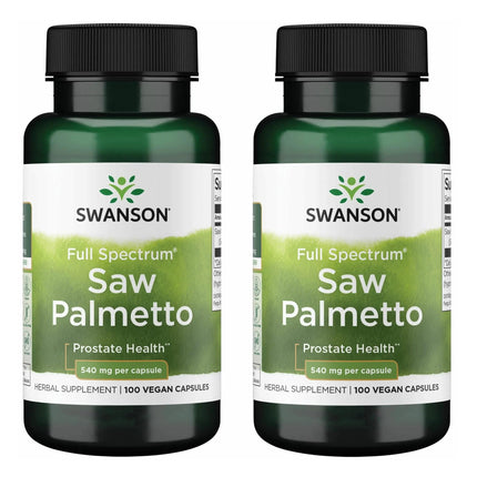 Swanson Saw Palmetto Full Spectrum Herbal Supplement for Men Seeking Prostate, Hair, and Urinary Health Support - 540 mg (100 Vegan Capsules, 2 Pack)