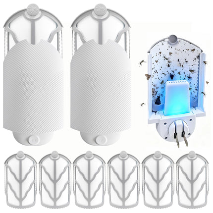 Flying Insect Trap for Indoor Use (2 Starters & 6 Refill Cartridges), UV Light Bug Catcher for Fruit Flies, Gnats & Small Flying Pests, Silent, No-Zap, Mess-Free