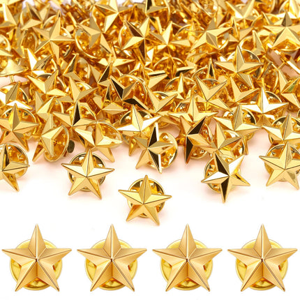 Fumete 100 Pcs Gold Star Lapel Pins, Independence Day Star Pins, Military Award Labor Day Brooches for Backpacks Hats 4th of July Costume Decoration