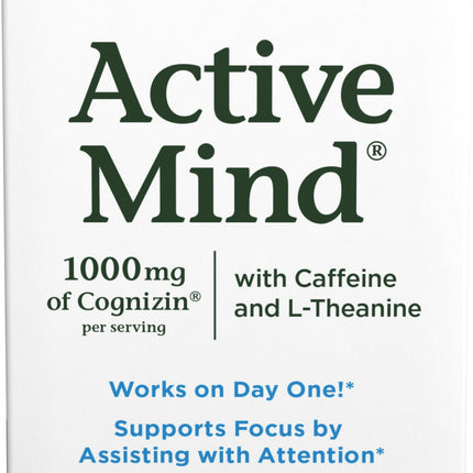 Nature's Bounty Active Mind Dietary Supplement, Supports Focus and Attention, 1000 mg Cognizin with L-Theanine and Caffeine Pills, 60 Caplets