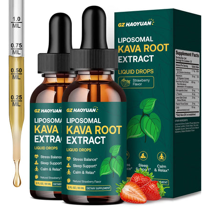2 Pack Kava Root Extract Supplement - Liposomal Kava kava Liquid for Calming, Relaxation, Cognitive & Immune Support, Vegan & Non-GMO, Natural Strawberry Flavor 2 Fl Oz