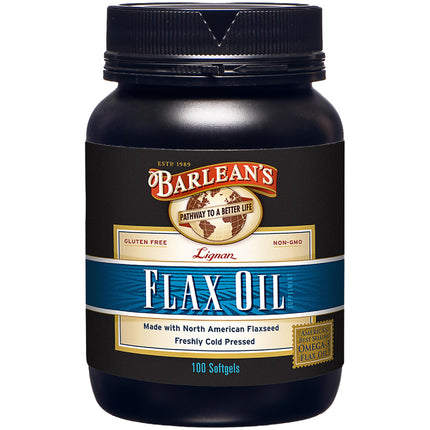Barlean's Omega 3 6 9 Lignan Flaxseed Oil Supplements, Cold-Pressed Flax Seed Supplement Softgels with 1550 mg ALA Fatty Acids, 100 Count