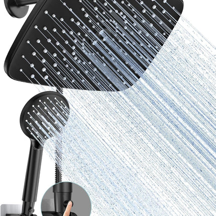 Veken 11.8 Inch Rain Shower Head with Handheld- High Pressure Dual Shower Heads with 5 Modes Hand held Spray Combo- Wide Rainfall Showerhead with Hose, Bathroom Accessories, Matte Black