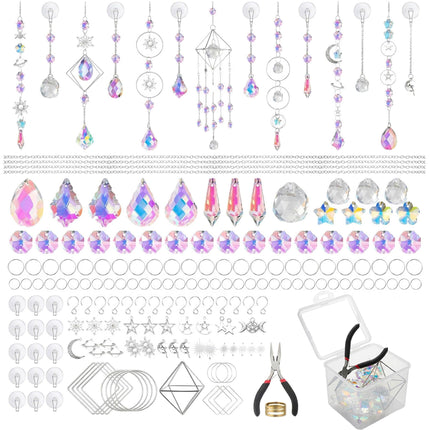 Suncatcher Kit for Adults, DIY Crystal Suncatcher Making Kit with Prism Beads, Includes 15 Strong Adhesive Hooks for Easy Hanging, 380PCS to Make 15 Suncatchers, Home Decor Gift
