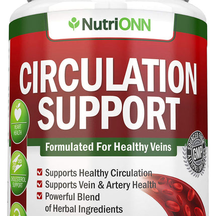 Blood Circulation Support - All Herbal Supplement For Healthy Blood Flow, Arteries & Veins - Promotes Leg Comfort - With Hawthorn, Niacin, L-Arginine, Butcher’s Broom, Cayenne Pepper, Horse Chestnut