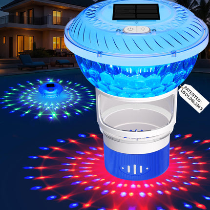 KingSom 2025 Upgrade Pool Chlorine Floater,Solar Chlorine Floater with Lights,Buttons Control Floating chlorines Dispenser for Pool,Adjustable Flow Chlorines floaters,Hot Tub Chlorines Floaters, Blue