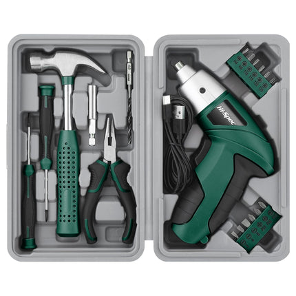 Hi-Spec 3.6V Cordless Electric Screwdriver Set with Interchangeable Bits, Green