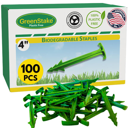 100 ct. Contractor Grade 4-Inch Biodegradable Stakes - Eco-Friendly Sod Staples for Weed Fabric, Landscape Staples & Landscape Fabric, Netting, Gardening and Blanket