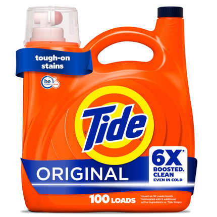 Tide Liquid Laundry Detergent, Original Scent, 125 fl oz, 100 Loads, Boosted Clean Even in Cold Water with Concentrated Washing Soap