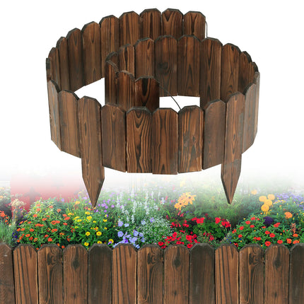 Rustic Pine Wood Landscape Edging - 7.8ft L x 8in H Garden Fence Border, Easy to Install Sturdy Wooden Planter Fencing for Yard Flower Bed Lawns Pathway Tree