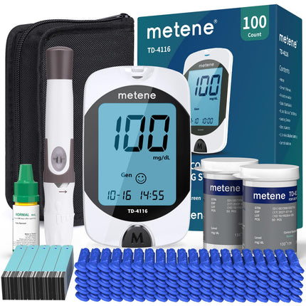 Metene TD-4116 Blood Glucose Monitor Kit, 100 Glucometer Strips, No Coding