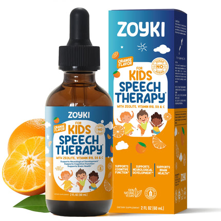 Zoyki Speech Therapy Drops for Kids - Speech Support Supplement for Communication Delay Cognitive Function Language & Brain Development with Zeolite Vitamins B12 D3 C - Sugar Free Gluten-Free Vegan