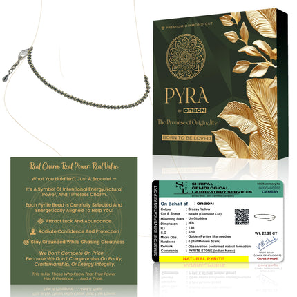 ORBON Original Certified Raw Pyrite Anklet for Women | Natural Raw Pyrite Crystal Ankle Bracelet for Wealth & Abundance | Genuine Stone, Adjustable Fit, Astrologer Recommended | Success Energy with Activation Card & Authenticity Certificate (2 MM BEADS)