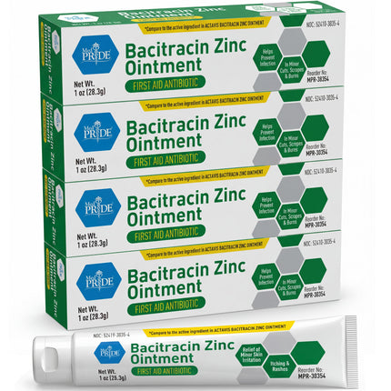 MED PRIDE Bacitracin Zinc Ointment, First Aid Antibiotic, 1 oz, 4-Pack