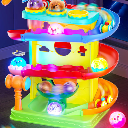 Funwee 2-in-1 Light Up Rolling Ball & Racing Car Ramp Toddler Toy