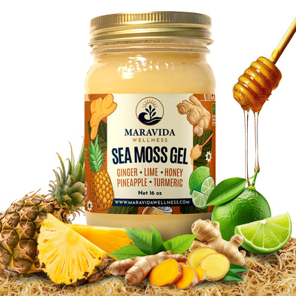 Maravida Wellness Sea Moss Gel – Pineapple, Lime, Honey, Ginger & Turmeric – 100% Natural Raw Organic Irish Moss – 16oz Jar – Premium Superfood for Everyday Wellness